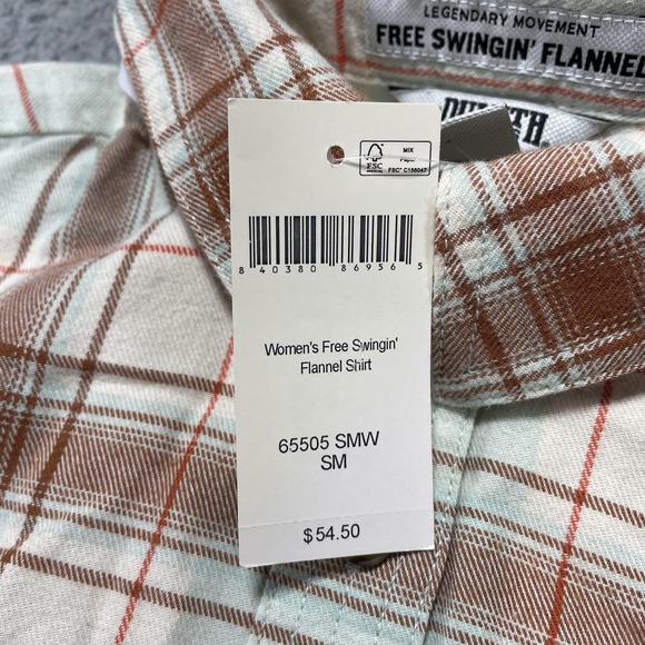 Duluth Trading Shirt Womens Small Green Brown Plaid Free Swingin Flannel Cotton - Picture 4 of 11